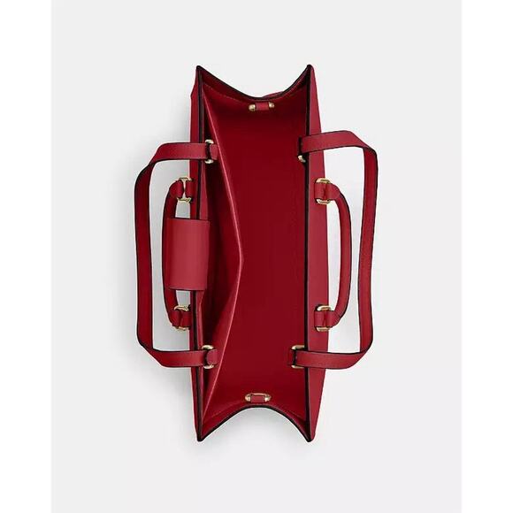 NWT Bundle Coach Maggie Tote Bag Leather CY666 Gold/True Red & Long Charm Chain - Picture 14 of 16